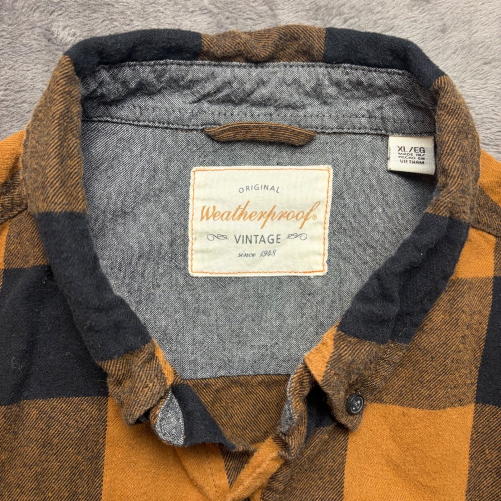 Weatherproof Vintage Shirt Men XL Yellow Black 100% Cotton Buffalo Plaid Flannel - Picture 3 of 8